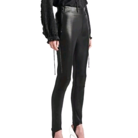 HUDSON Black Leather Stirrup Pants Size 27 Super Skinny Stretch Sexy NEW - Picture 1 of 16